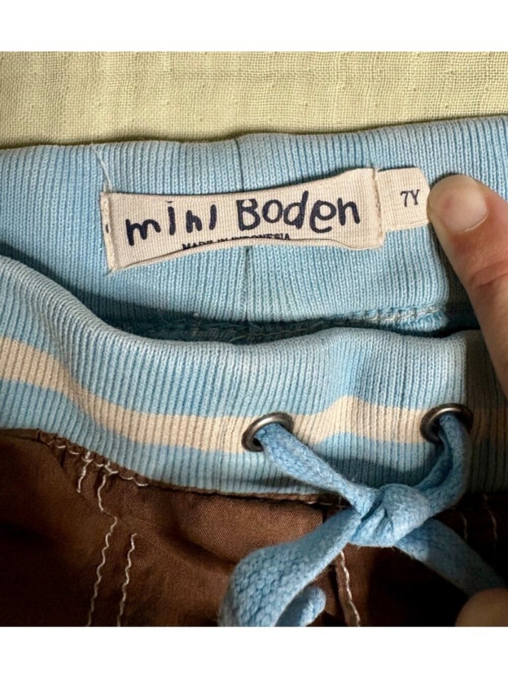 Mini Boden Boys Brown Techno Shorts With Blue Waistband & Drawstring 7Y - Picture 2 of 6